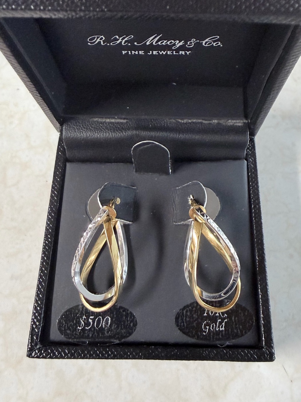 10k Real Gold Two-Tone Gold Hoop Earrings - Yellow and White Gold